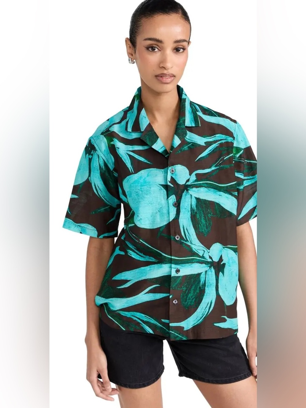 LOUISA BALLOU Weekend Shirt in Turquoise Flower Size Small VGUC